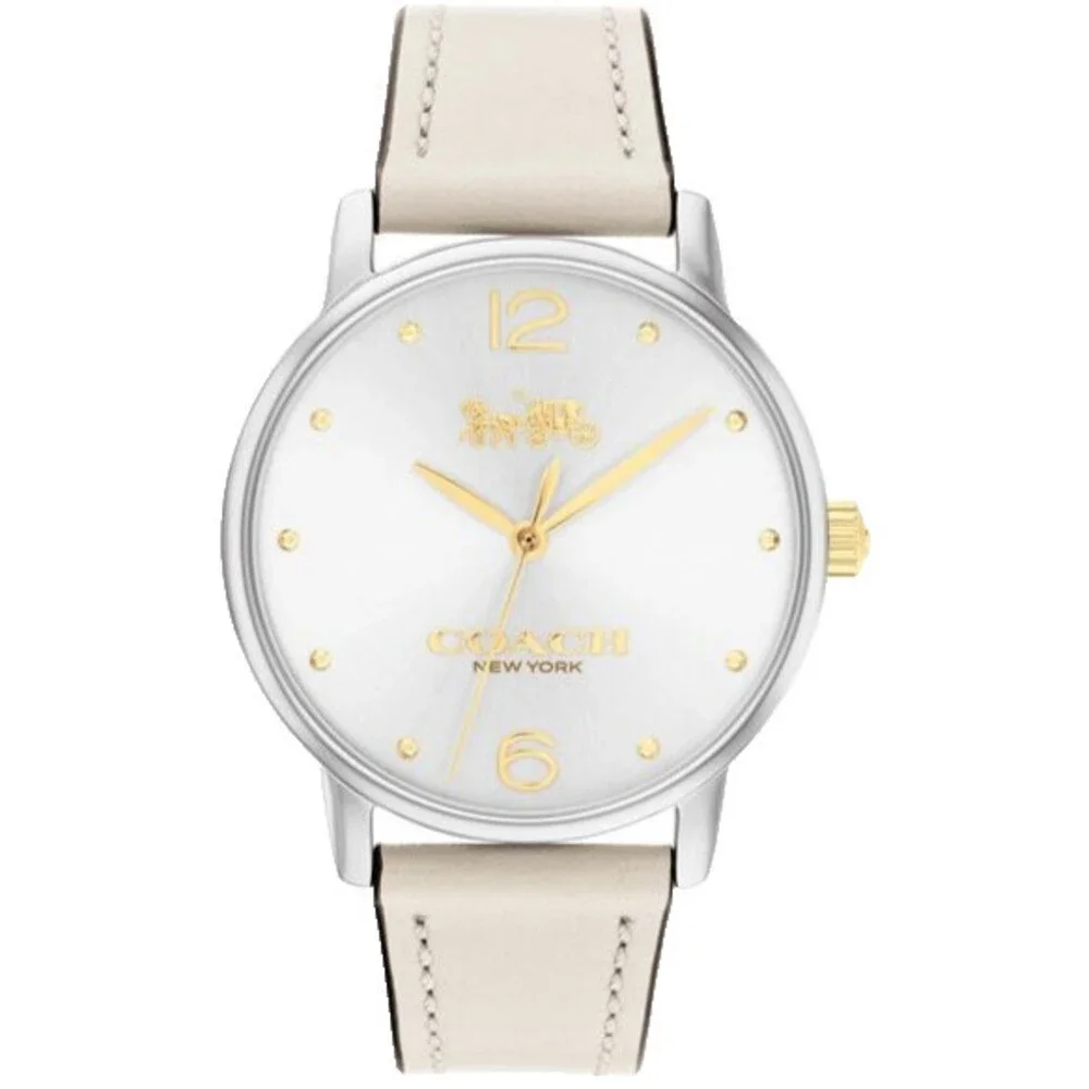 COACH GRAND 14504453 SILVER WHITE LOGO DIAL LEATHER STRAP 36MM WOMEN'S WATCH